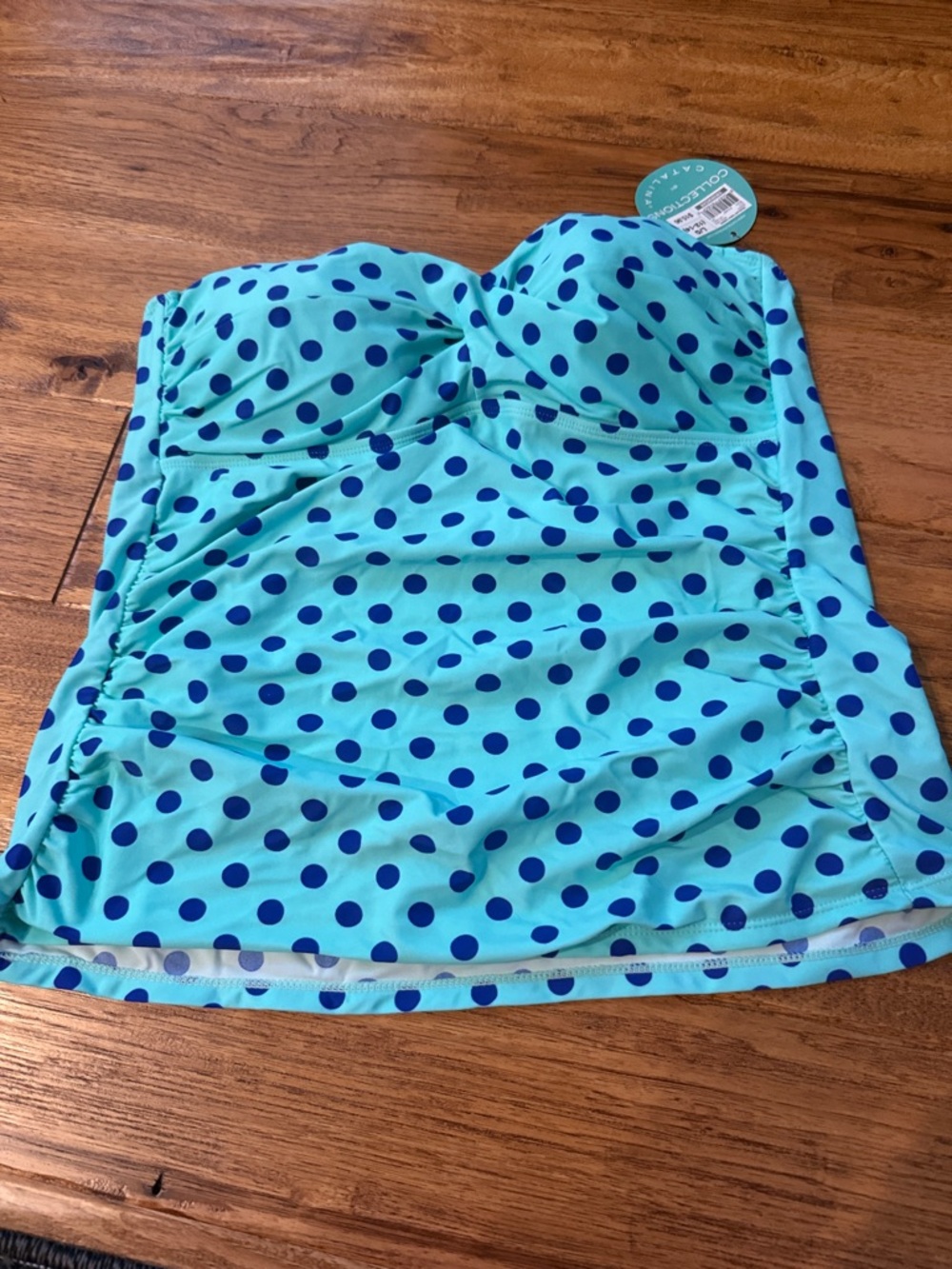 Catalina Aqua Swim Top with Navy Polka Dots